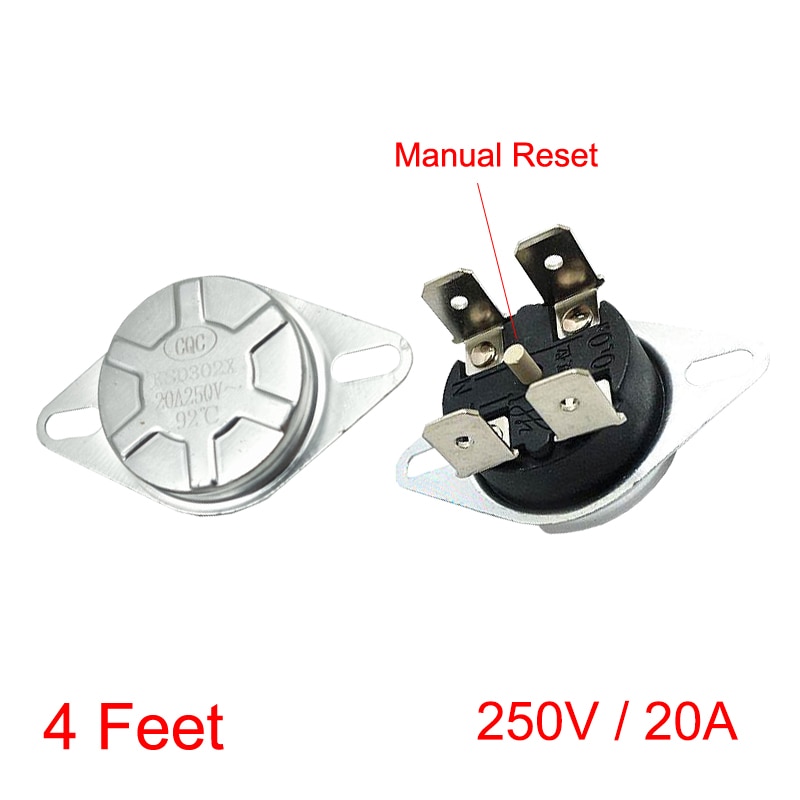 93 95 98 125 135 Degree 4 Feet Circular 4P KSD302X/T KSD306 250V 20A Head Manual Reset Bipolar Thermostat Temperature Switch