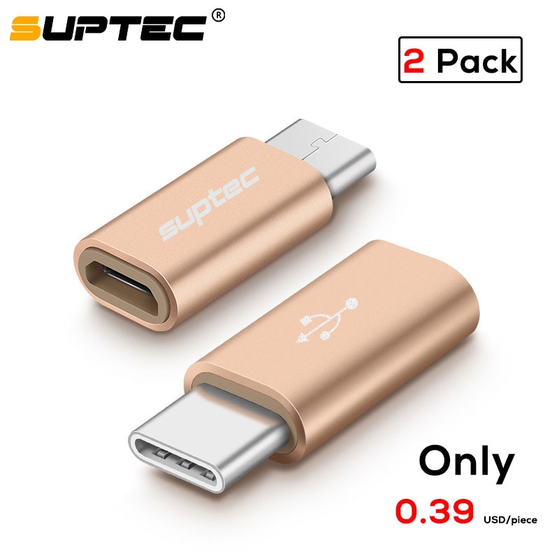 SUPTEC 2 Pack USB Adapter USB Type C Male to Micro USB Female OTG Adapter Type-C Converter Connector for Macbook Samsung Huawei