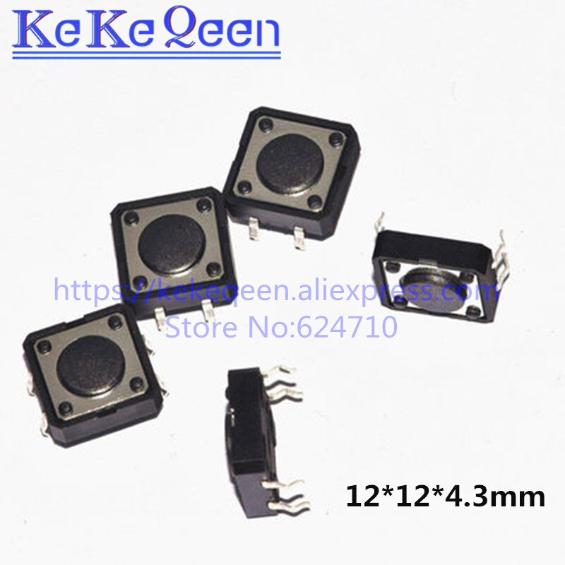 50Pcs/Lot 12x12x4.3 12x12x4.3MM Touch Button Micro Switch Direct Plug-in Self-reset 12*12*4.3mm keys button DIP 4PIN 12*12*4.3