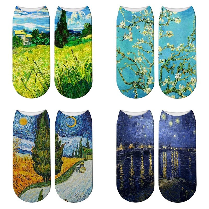 New 3D Retro Painting Art Van Gogh Socks Women Funny Flower Starry Night Short Socks Famous Oil Painting Calcetines Mujer Socks