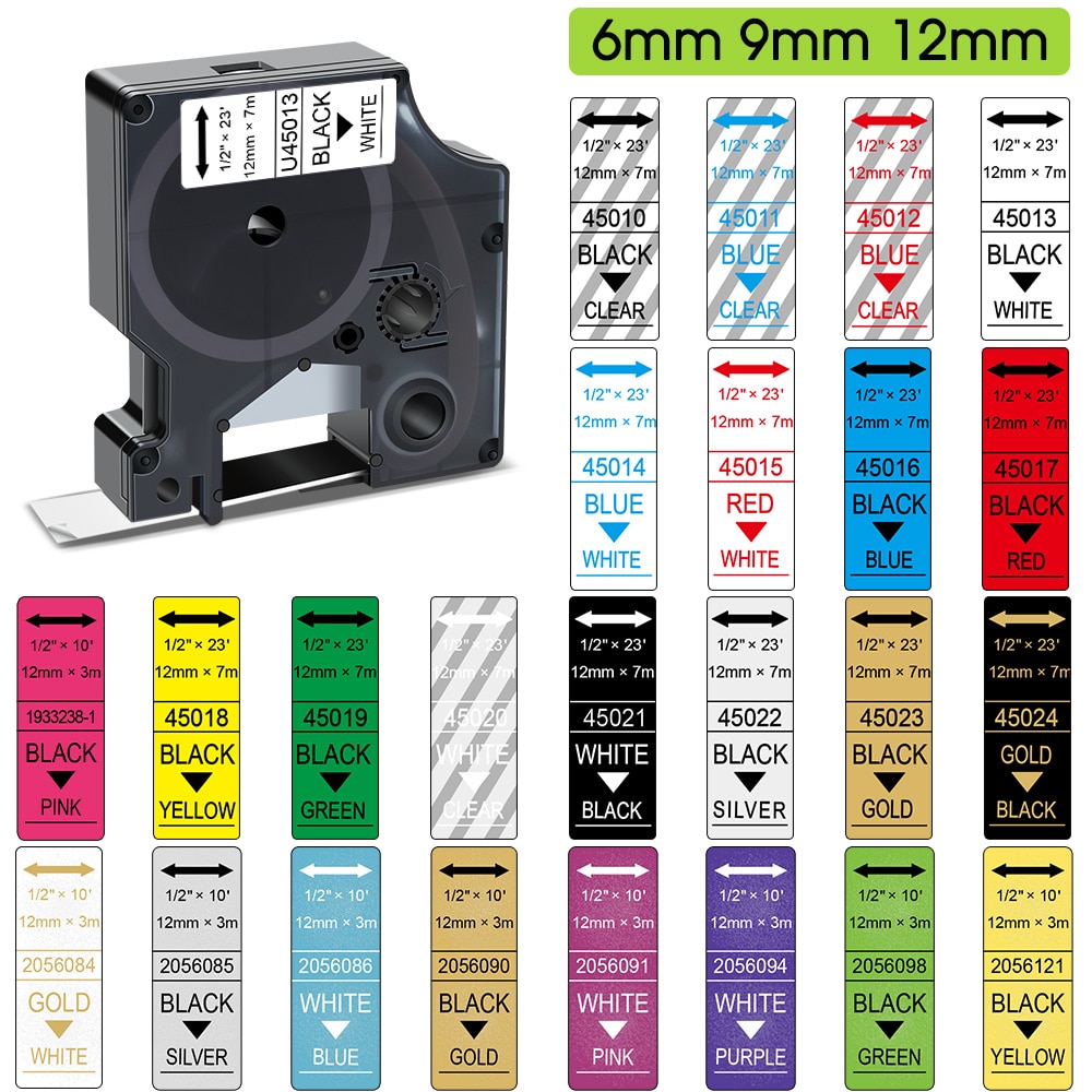 Absonic 6/9/12mm 45013 D1 Tape Compatible Dymo Machine Label Tape 45010 40913 43610 for Dymo Label Manager LM160 280 Label Maker