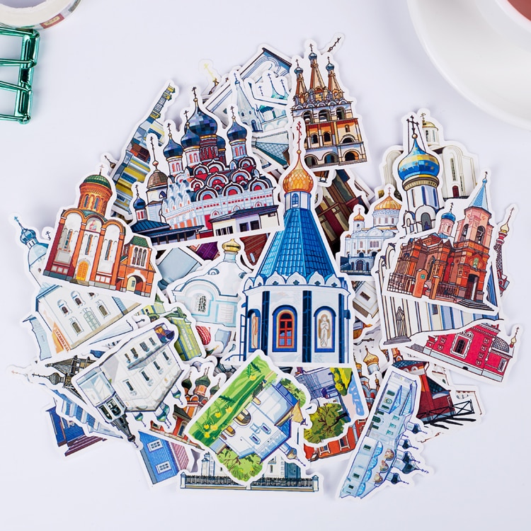 57pcs/pack Cute Building For Phone Car Label Decorative Stationery Stickers Scrapbooking DIY Diary Album Toy Stickers Children