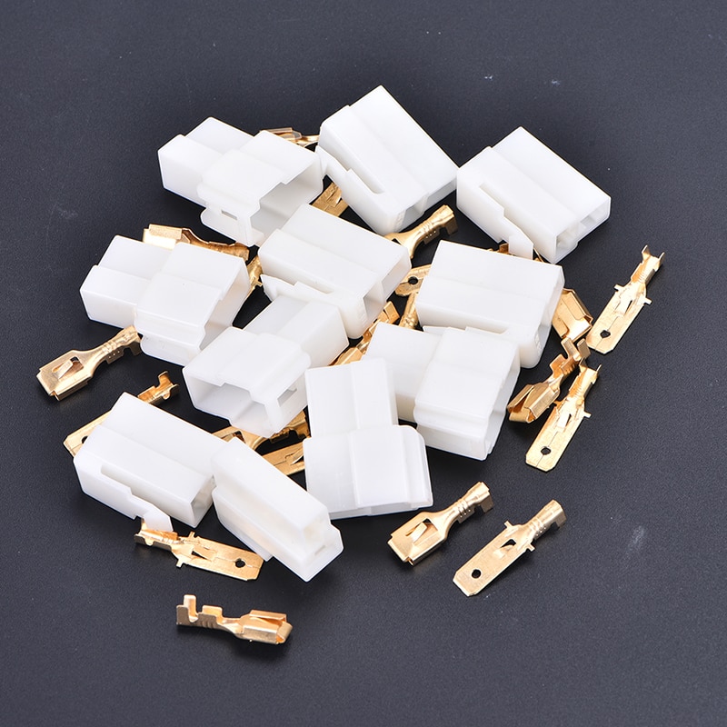 5 Sets 6.3mm 2 Pin Automotive Electrical Wire Connector Cable Terminal Plug Kits Motorcycle Ebike Car Terminal Plug Male Female