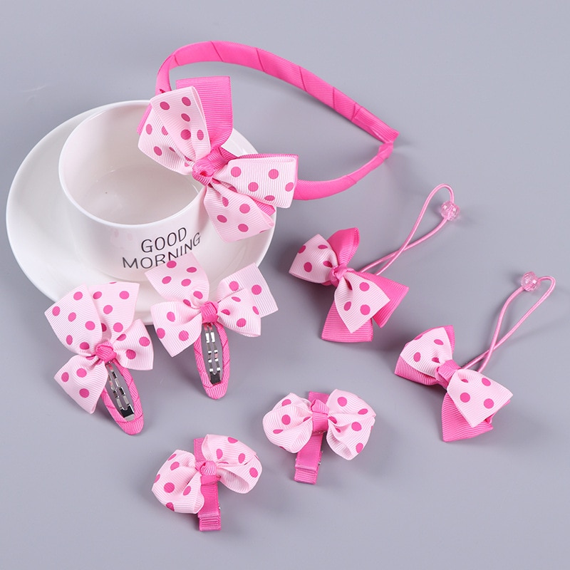 1set=7pcs Children Accessories Hairband Hairpins Gum for Hair Baby Girls Lovely Bow Headwear Hair clip Headband