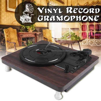 33, 45, 78 RPM Record Player Antique Gramophone Turntable Disc Vinyl Audio RCA R/L 3.5mm Output Out USB DC 5V Wood Color