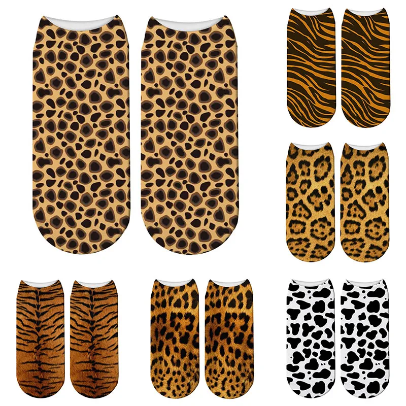 Creative 3D Printed Animal Skin Cotton Socks Leopard Zebra Skin Funny Unisex Low Ankle Crew Socks Sports Breathable Elastic Sock