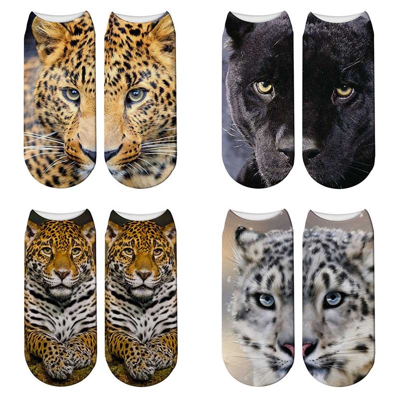 New 3D Printing Leopard Socks Women Animals Funny Short Socks Cheetah Meias Female Black Panther Ankle Calcetines Sock