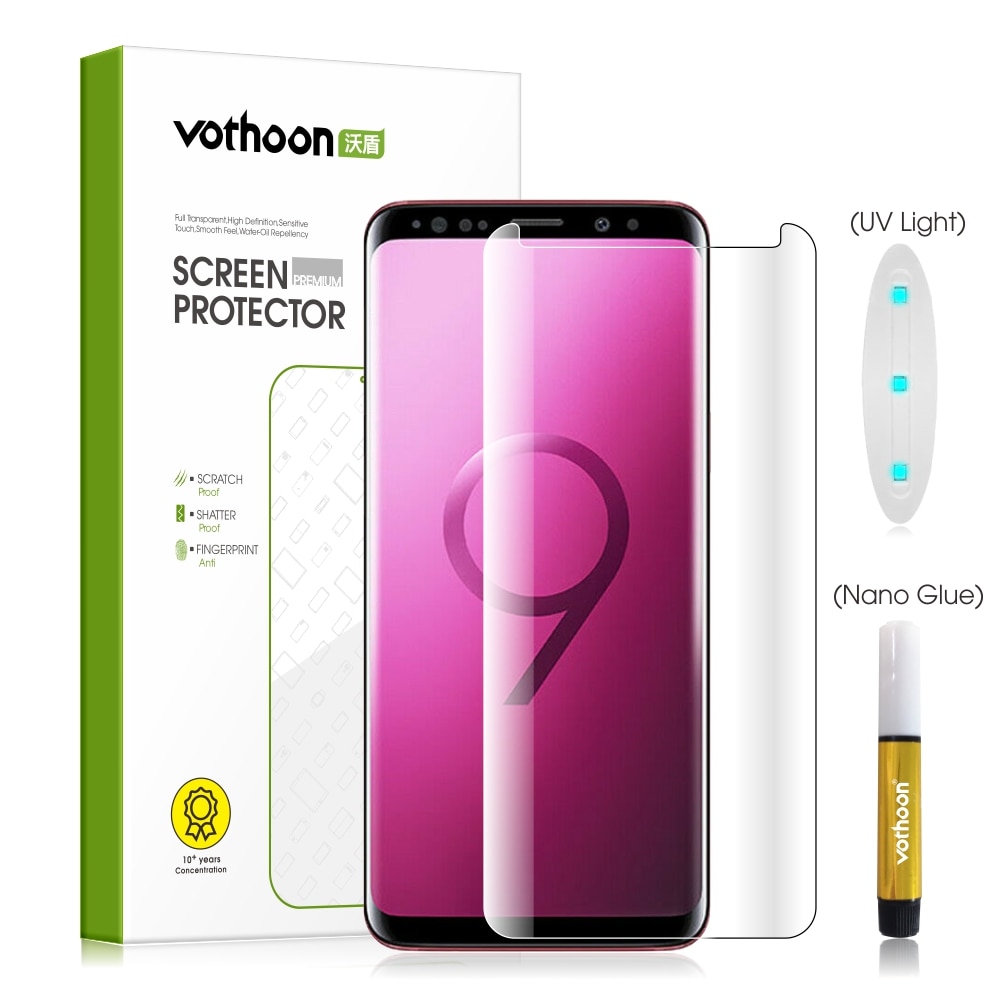 Vothoon UV Glass For Samsung Galaxy S8 S9 Plus 3D edge coverage Full Glue tempered glass screen protector For Samsung Note 8 9