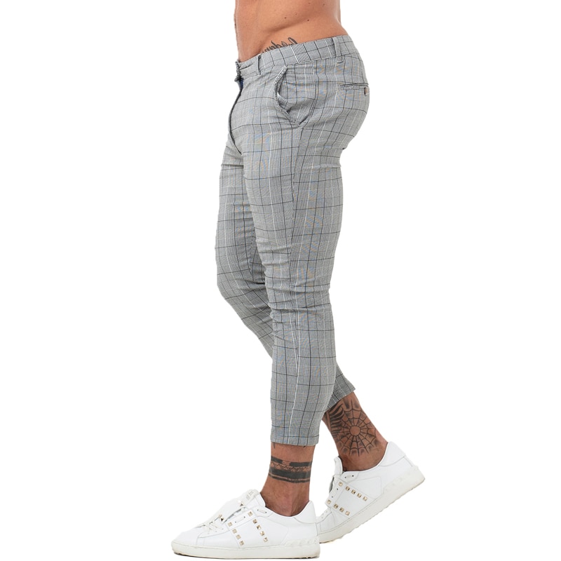 GINGTTO Mens Pants Casual Mens Trousers Skinny Stretch Mens Chinos Pants Slim Fit Mens Casual Pant Plaid Check Pants Men