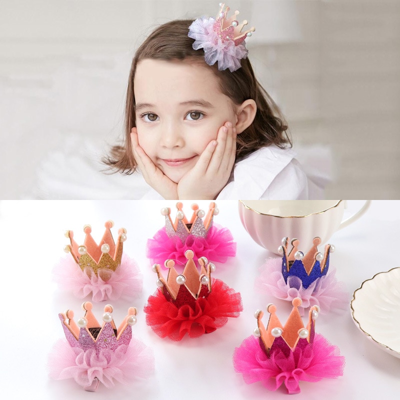 Fashion New Children's crown princess flower bud silk fashion hair clips for girls baby hair accessories kids headwear hair