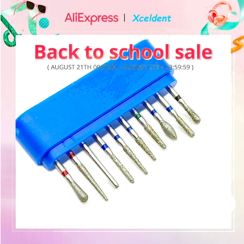 10pcs/kit Dental Diamond Burs Kit Dental Instrument Professional Kit For Crown Bridge Preparation Posterior/Molar Teeth FG 1.6mm