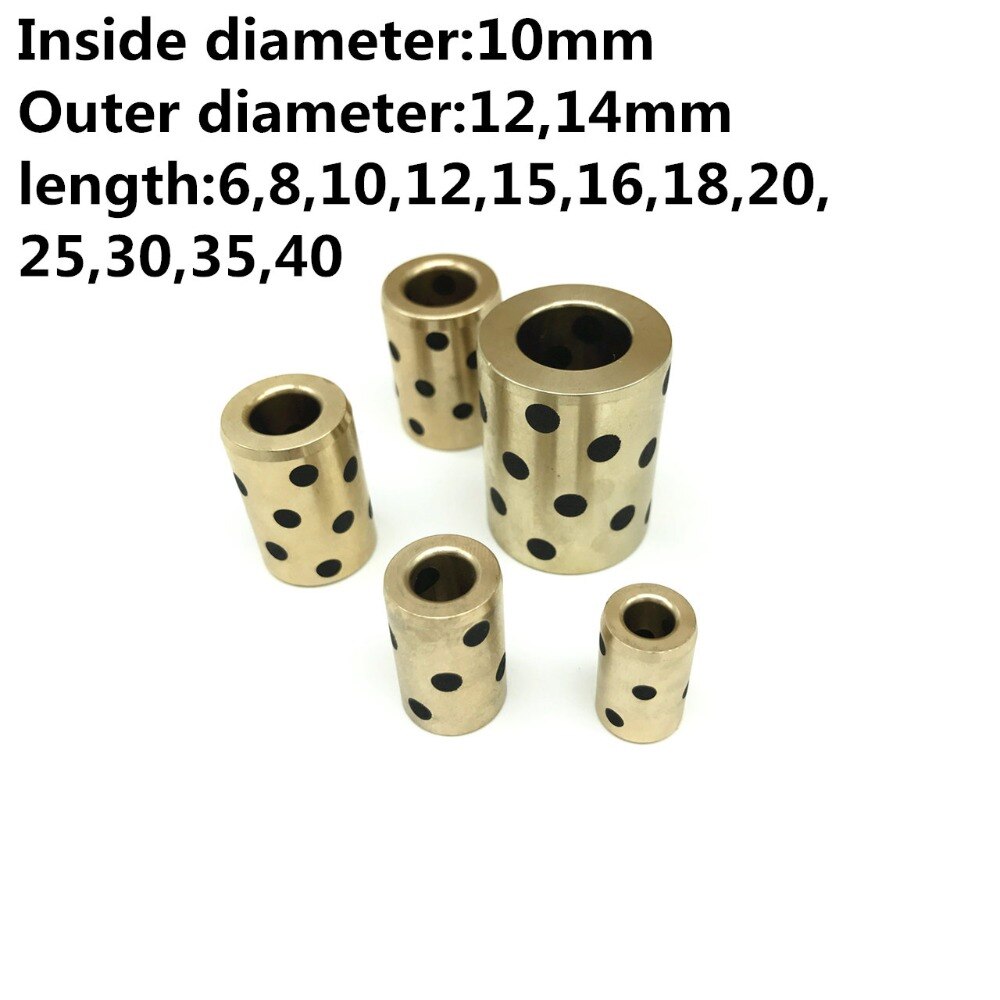 2pcs Inner diameter 10mm linear graphite copper set bearing copper bushing oil self-lubricating bearing JDB length 8-40mm