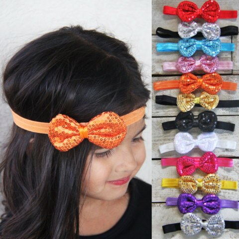 Yundfly 10pcs/lot Glitter Bow Headbands Baby Girl Sequin Bow Hair Accessories Cute Kids Girls Hair Band Accessories Headwear