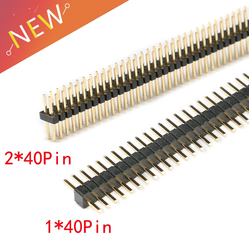 10pcs/Lot 1.27mm 1*40 2*40 Pin Header Male Pitch Male Single/Double Row Pin Header Strip Gold Plated Copper Connector