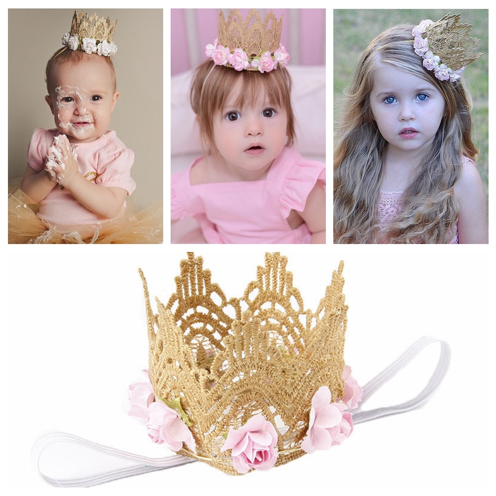 Yundfly Boutique Newborn Flower Lace Crown Tiara Baby Girls Floral Hair Band Accessories