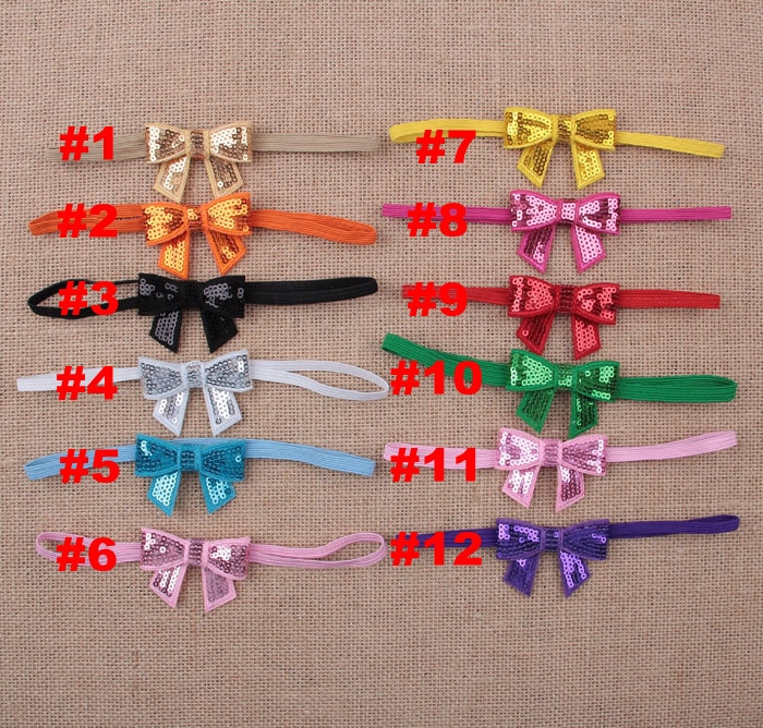 Yundfly 12pack Shiny Sequin Bow Newborn Headband Hair Bow Kids Headwear Children Photography Props Hair Accessories