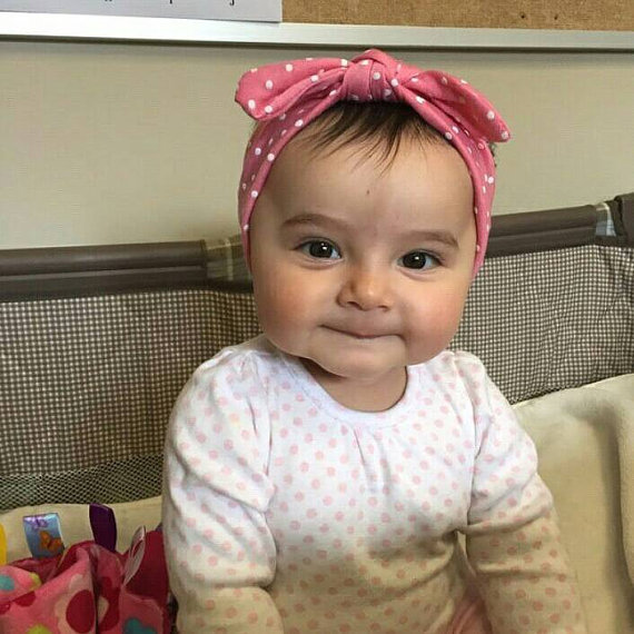 Yundfly Cute Kids Girl Dot Rabbit Ear Headband Newborn Headwear Turban Baby Headwrap