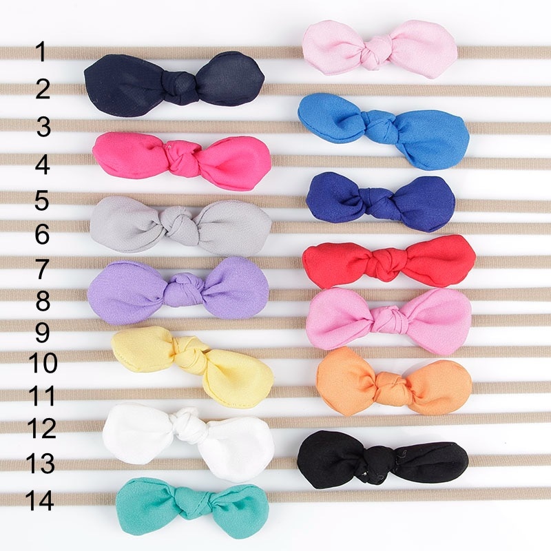 Yundfly 12pcs Toddler Girls Chiffon Bow Head Band Hair Accessories Elastic Rabbit Ears Knot Hairband Handmade Nylon Headband