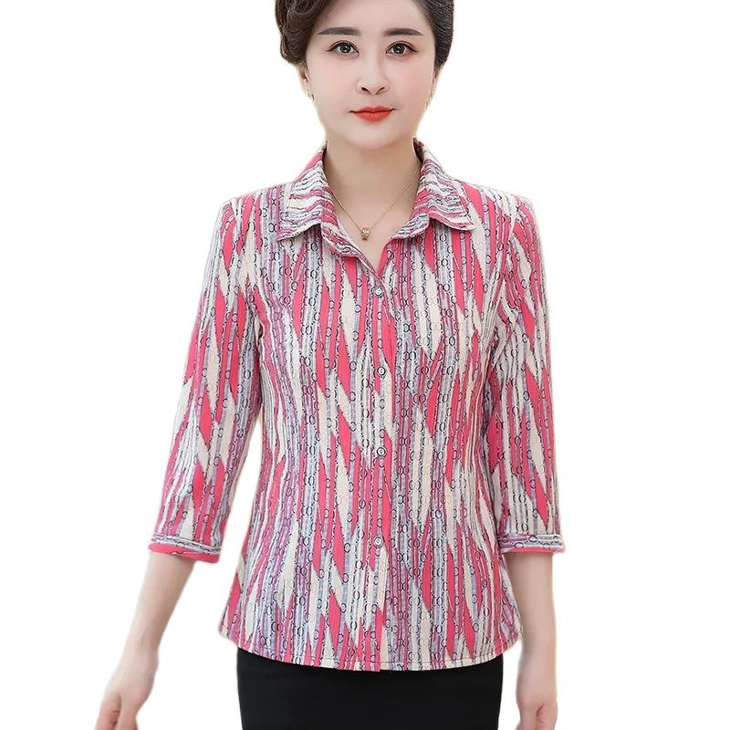 Silk Print Blouse Women Casual Summer Middle Age Mother Loose Shirt Blusa Feminina Tops And Blouses Cardigan Mujer 5XL W886