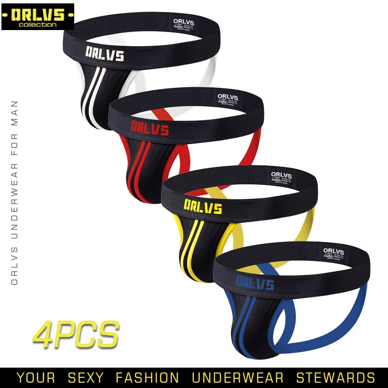 ORLVS 4PC/LOT Sexy Mens Underwear Gay Briefs Breathable Gay Underwear Men Transparent Men Jockstrap Tanga hombre Bikini