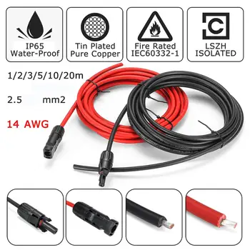 KINCO 1 Pair Solar Panel Extension Cable Copper Wire Black and Red with for Connector Solar PV Cable 2.5mm 14 AWG