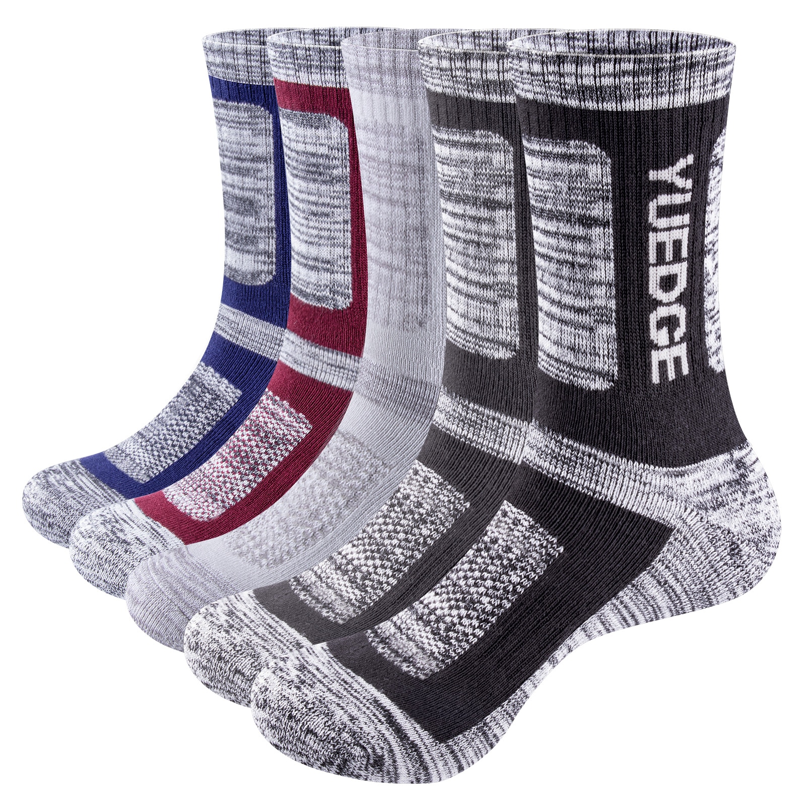 YUEDGE Men's Cushioned Thick Cotton Thermal Warm Hiking Walking Sports Work Boot Socks For Male Size 37-46, 5 Pairs