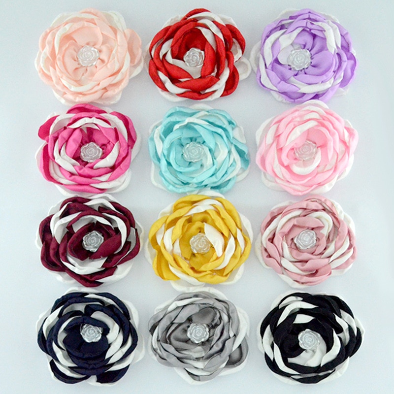 Yundfly 3pcs/lot 3.6" Two-tone Burning Flowers for Baby Adult Headband Clips Pearl Rose Flower Diy Kids Girls Hair Accessor