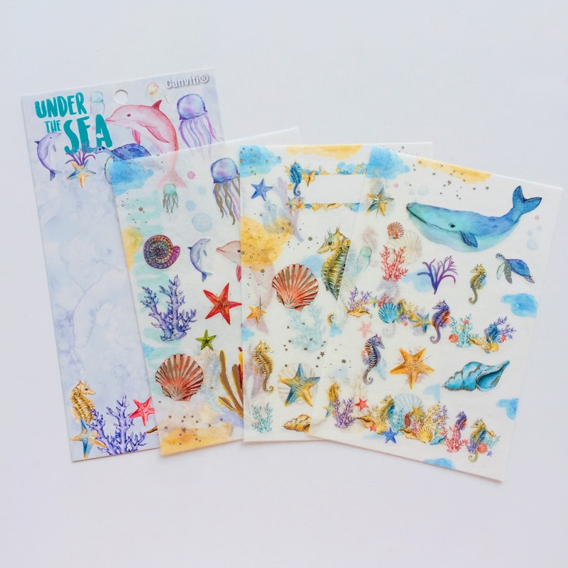 3 Sheets Fantistic Under Sea World Hot Stamping Washi Paper Decorative Stickers