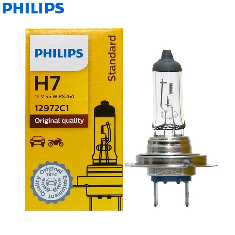Philips Standard H7 12V 55W PX26d 12972C1 Bright Lamp Original Light Car Halogen Headlight Auto Bulb ECE (Single)