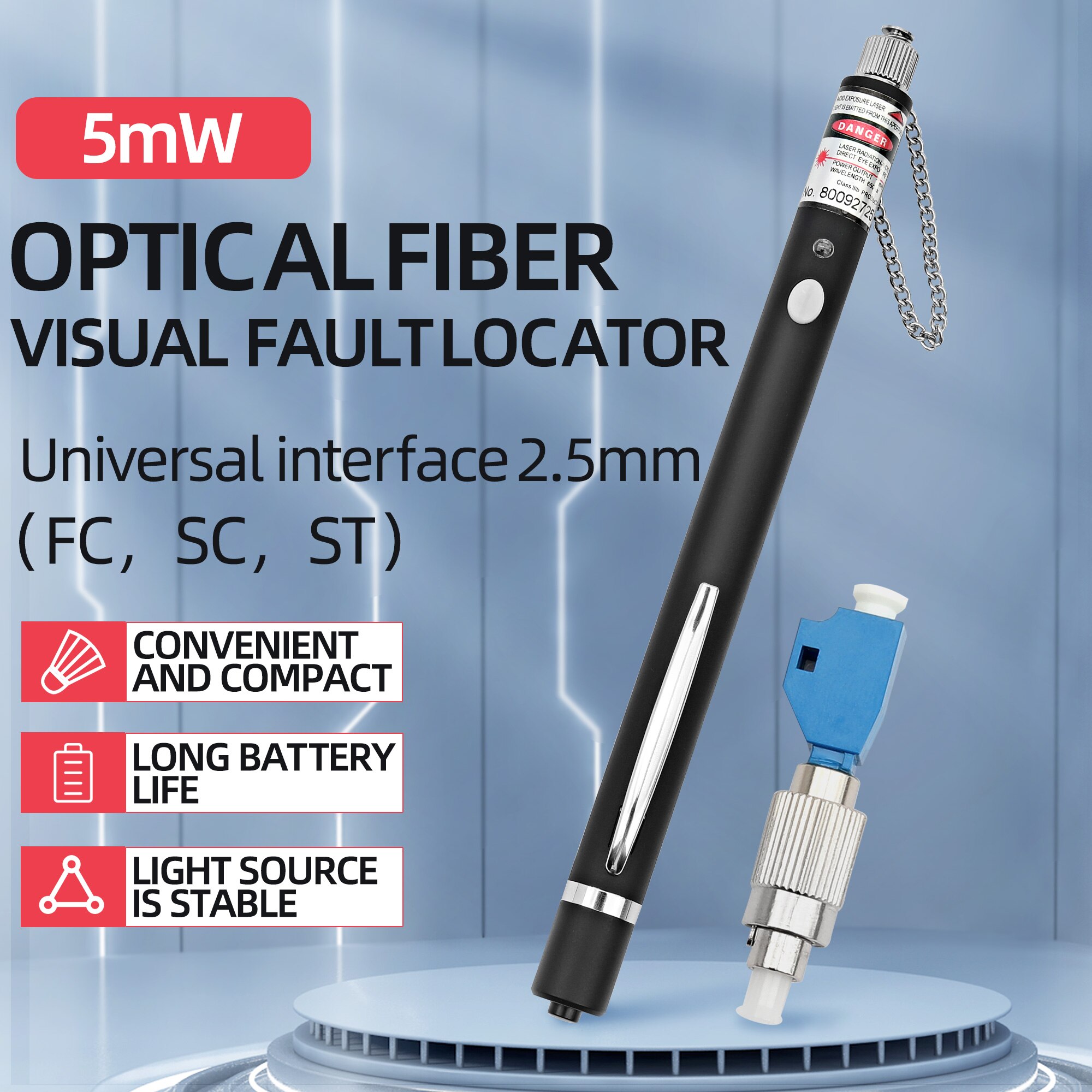 KELUSHI 5mW Visual Fault Locator Fiber Optic Cable Tester with FC-LC Adapter for SC FC LC ST Connector