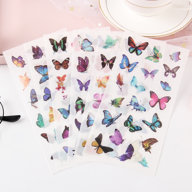 6 sheets/Pack Kawaii Flying Butterflies Washi Sticker Computer Decor School Student Stationery