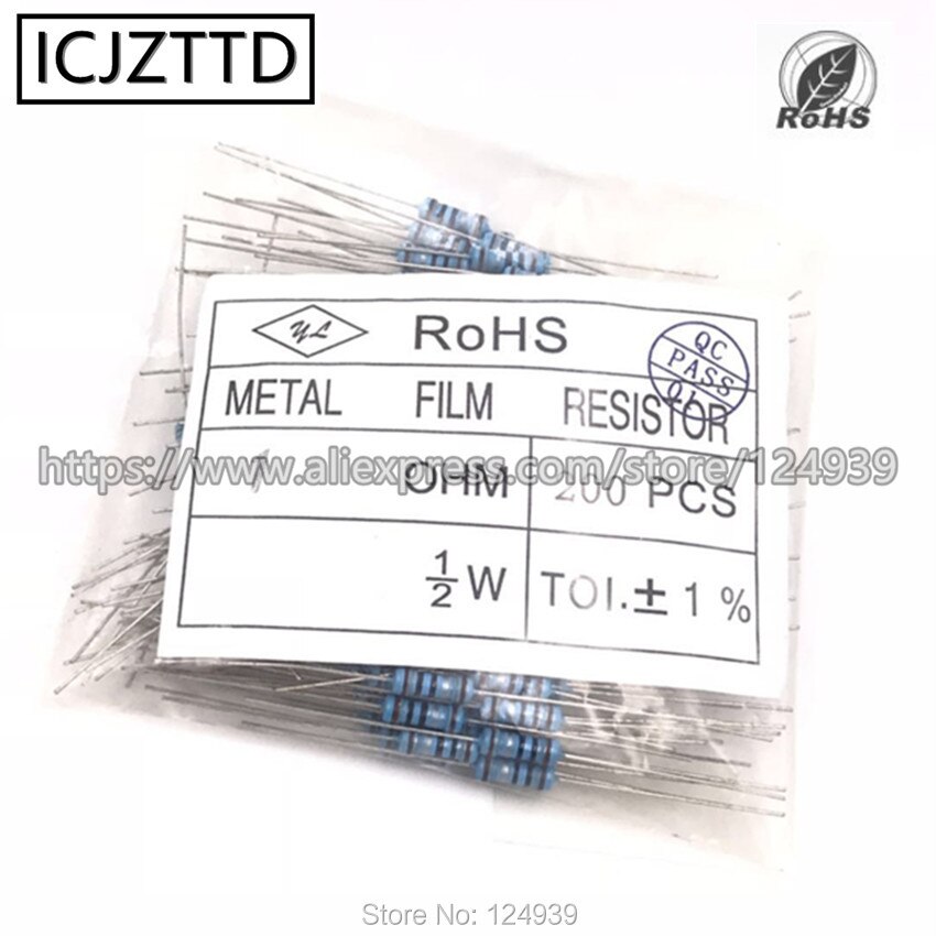 200pcs/bag 0.5W 1% 1/2W 1% Mental Film Resistor 22K 24K 27K 30K 33K 36K 39K 43K 47K 51K 56K 62K 68K 75K 82K 91K 100K 120K 150K
