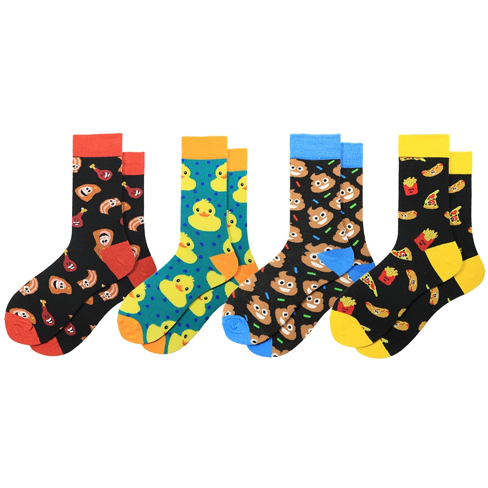 Combed Cotton Fashion Hip Hop Men Socks Trend Harajuku Stool Duck Chicken leg Burger French fries Happy Funny Socks