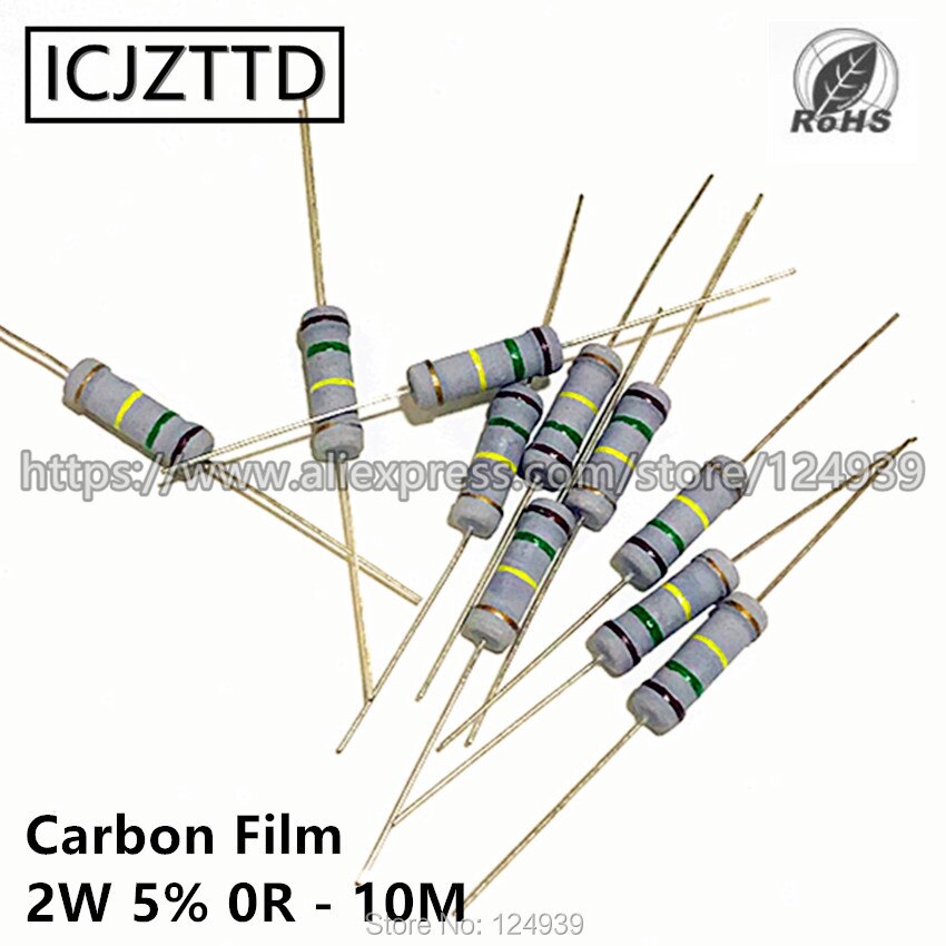 10pcs 2w 5% 2W Carbon Film Resistor 5% 7.5R 8.2R 9.1R 10R 12R 15R 18R 20R 22R 24R 27R 30R 33R 36R 39R 43R 47R 51R 56R 62R 68R
