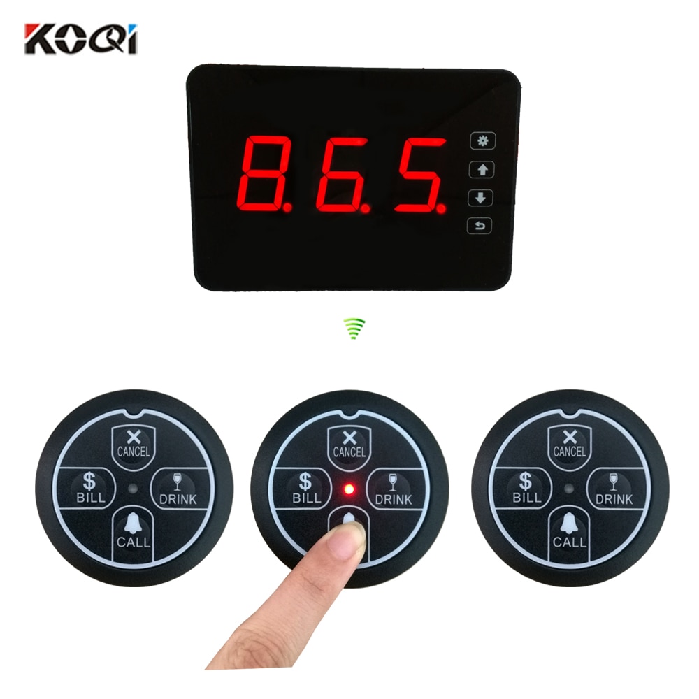 1 desktop LCD receiver 3 call button 433MHZ Waterproof Buzeer Fast Food Restaurant Wireless Waiter Call System