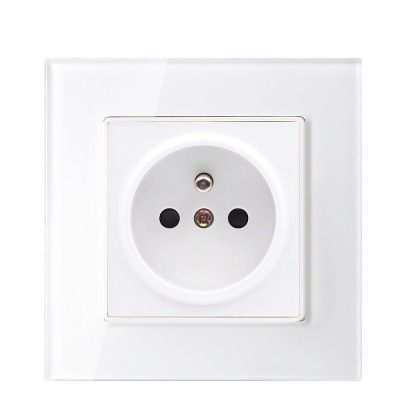 2019 Wall Crystal Glass Panel Power Socket Plug Grounded 16a French Standard Electrical Outlet 86mm * 86mm