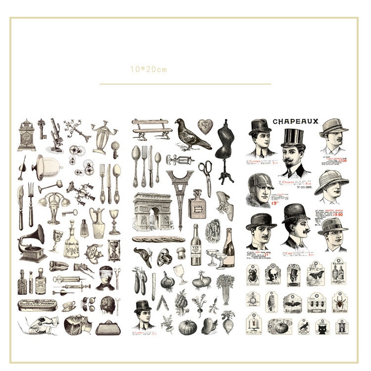 3 pcs/lot Retro objects Journal Decorative Stickers set Scrapbooking Stick Label Diary Stationery Album Stickers