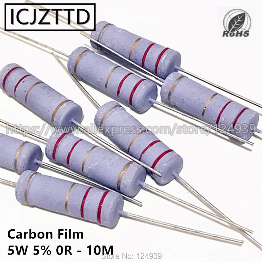 10pcs 5w 5% 5W Carbon Film Resistor 5% 43K 47K 51K 56K 62K 68K 75K 82K 91K 100K 120K 150K 180K 200K 220K 240K 270K 300K 330K