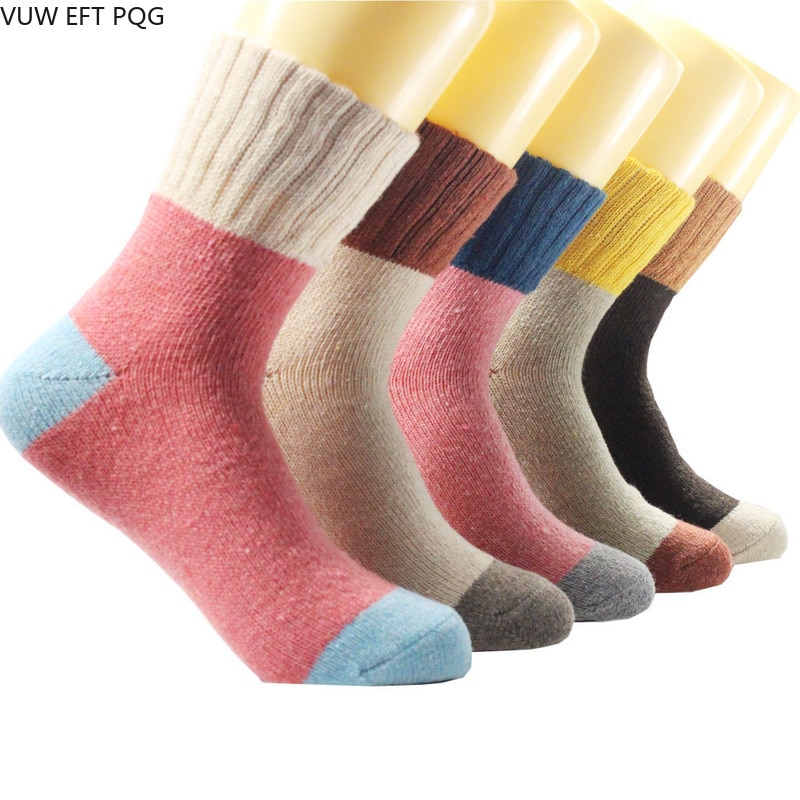 Autumn and winter color matching warm socks ladies rabbit hair socks Japanese national wind socks