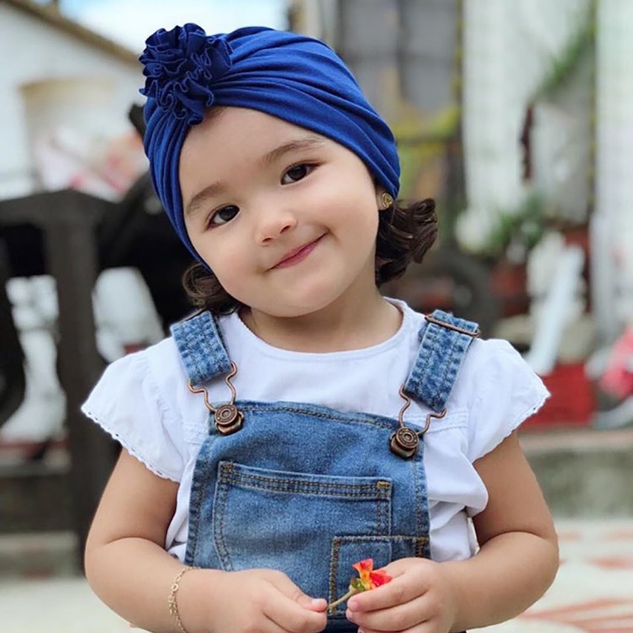 New Baby Turban Hat with Pleated Flowers Cotton Newborn Beanie Kids Photo Props Baby Shower Gift Birthday Hats Headwear