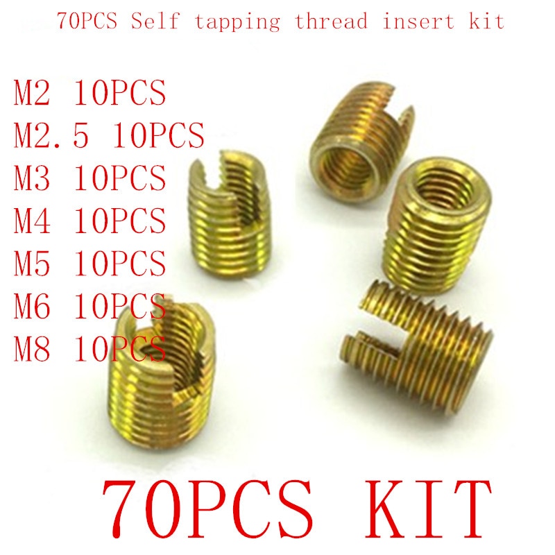 70pcs steel with zinc self tapping thread insert kit, M2 m2.5 M3 M4 M5 M6 M8 Helical Insert Self Tapping Slotted Screw