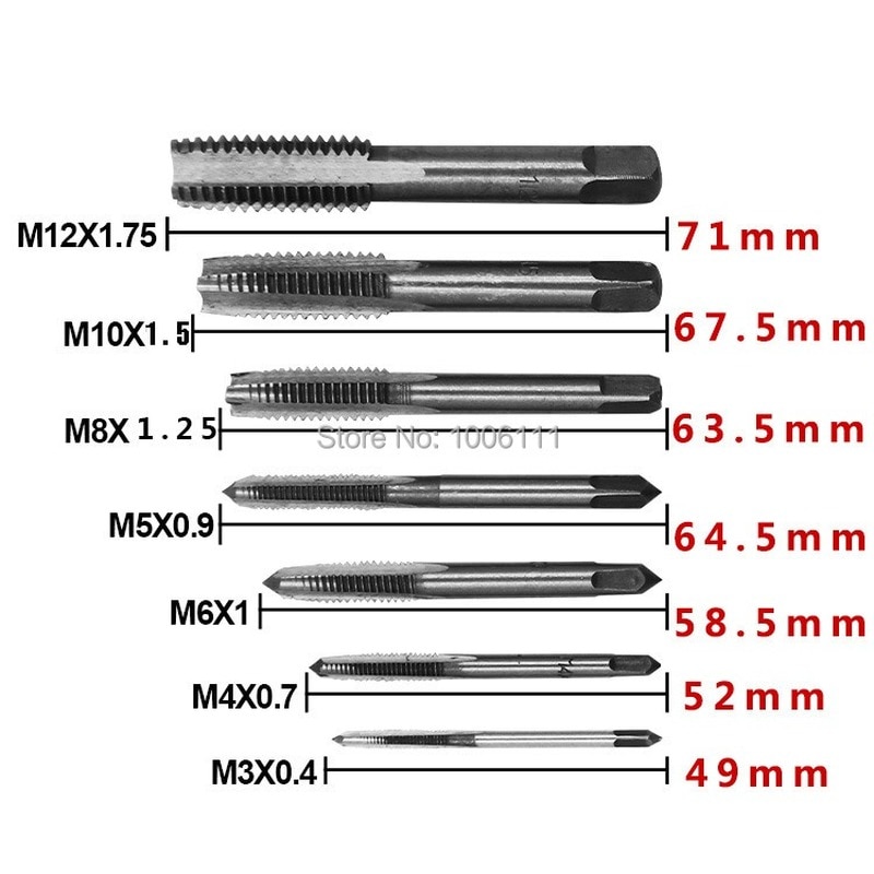 7PCS Hand Thread HSS Screw Tap M3-M12 Metric Plug Set Of s Threading Tools Die