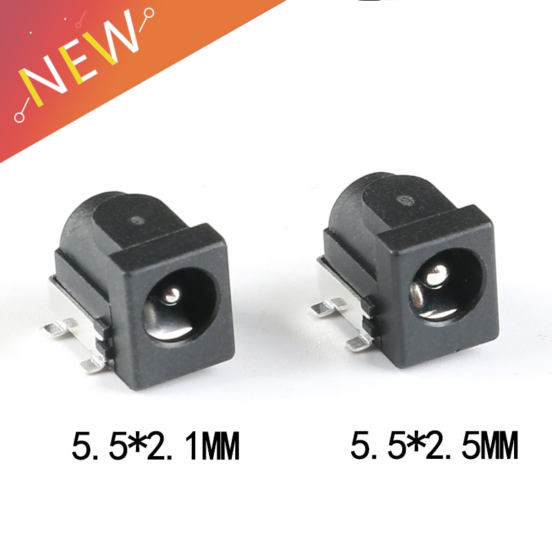 10Pcs SMD DC-005 DC-050 DC Power Jack Socket Connector DC005 5.5*2.1mm 5.5*2.5mm 2.1 / 2.5 socket Round the needle Black