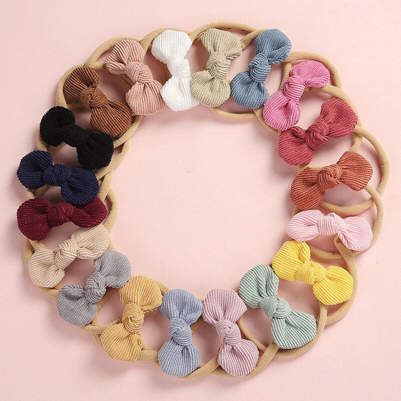 Baby Headband Corduroy Girls Bow Hair Bands For Kids Nylon Head Band Newborn Summer Hair Accessories 19 colors