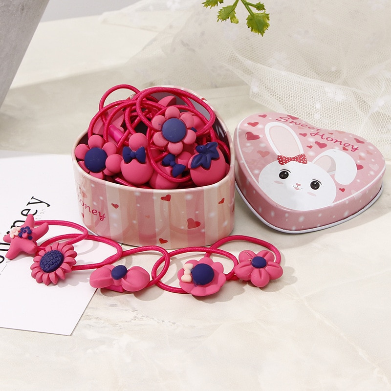 20pcs New Fashion Candy Color Scrunchy Headband Girls Bow Flower Rabbit Hair Accessories Flower Hair Bands Rubber Gum Ornaments