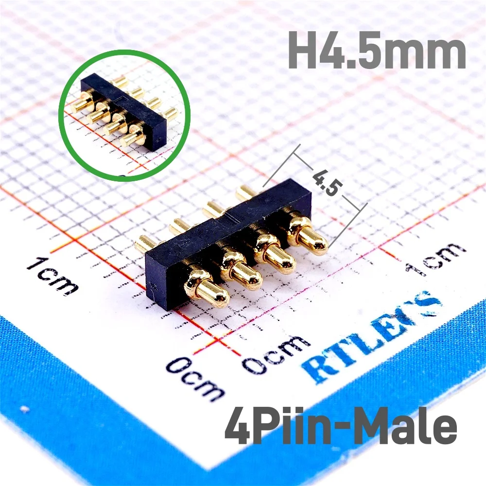 Spring Contact Pogo Pin Connector Probe Grid 2.0 mm 4 Position Strip 1 Row Pitch Vertical 4.5 mm Height Through Holes PCB