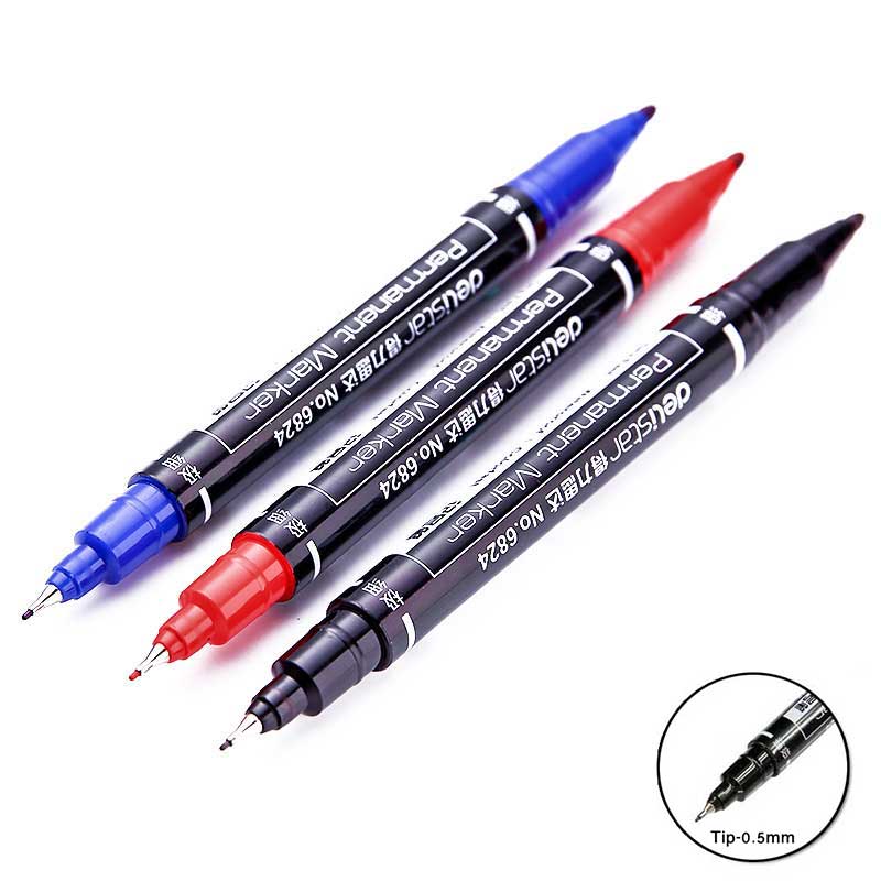 3pcs/set Twin Tip Permanent Marker Black/Blue/Red Waterproof Fine Point Marker pen for School Office Supplies Student Stationery