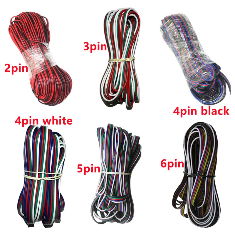 5~100 meters 2pin 3pin 4pin 5Pin 6pin 22 AWG Extension Electric Wire Cable Led Connector For 5050 WS2812 RGBW RGB CCT LED Stirp