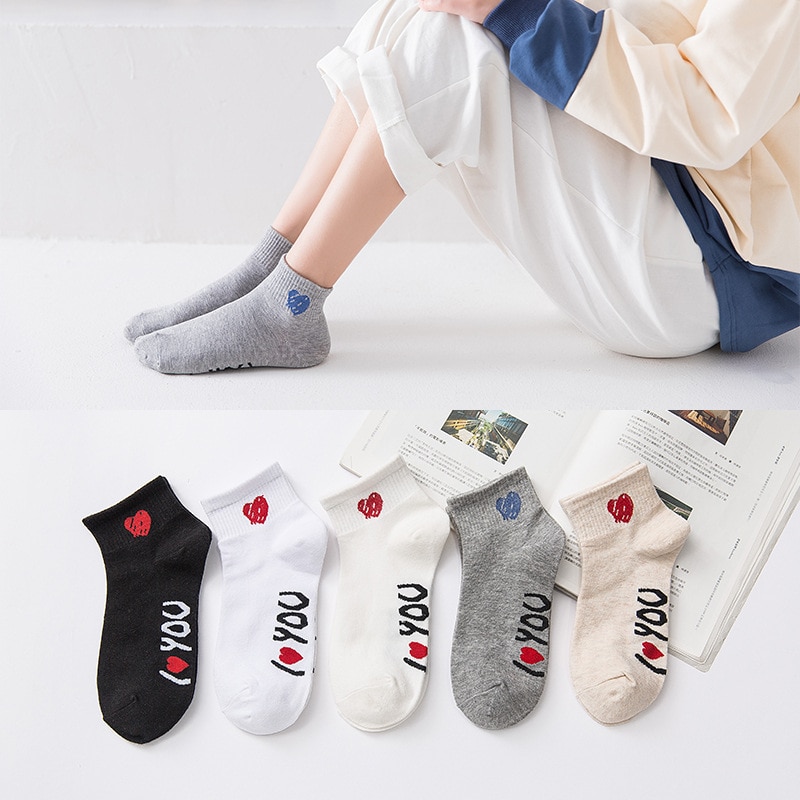 ARMKIN Korea Fashion cute women socks heart Pattern Girl skarpetki I LOVE YOU harajuku calcetines mujer cotton socks