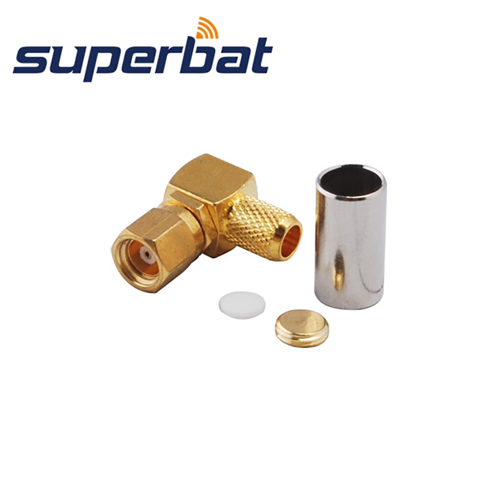 Superbat SMC Cable Mount 50 Ohm Crimp Male Right Angle Connector for Cable RG58 RG400 RG142 LMR195